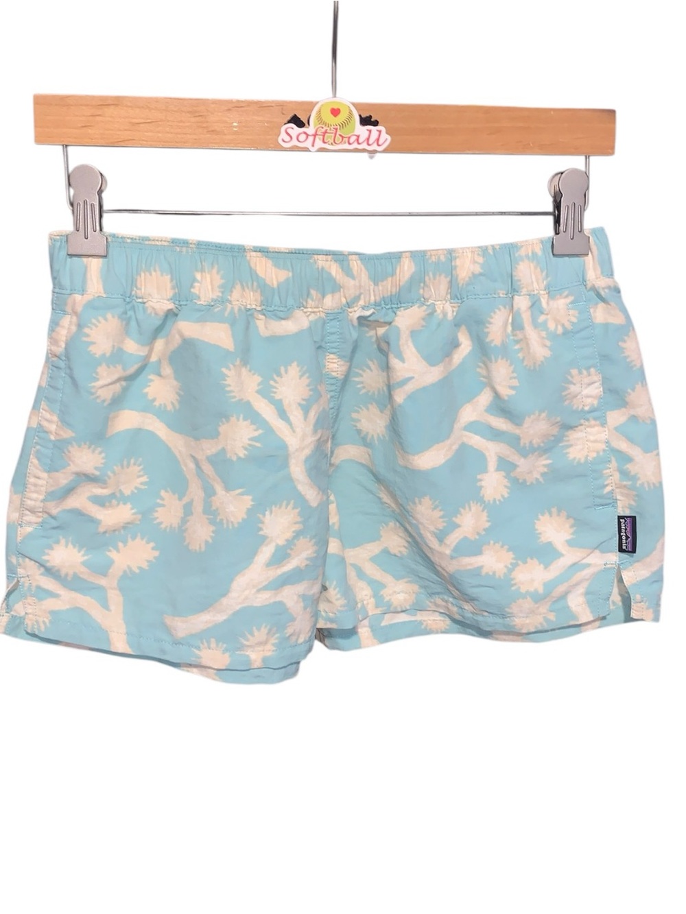 Patagonia Light Blue & White Coral Print Athletic Shorts Nylon Pockets